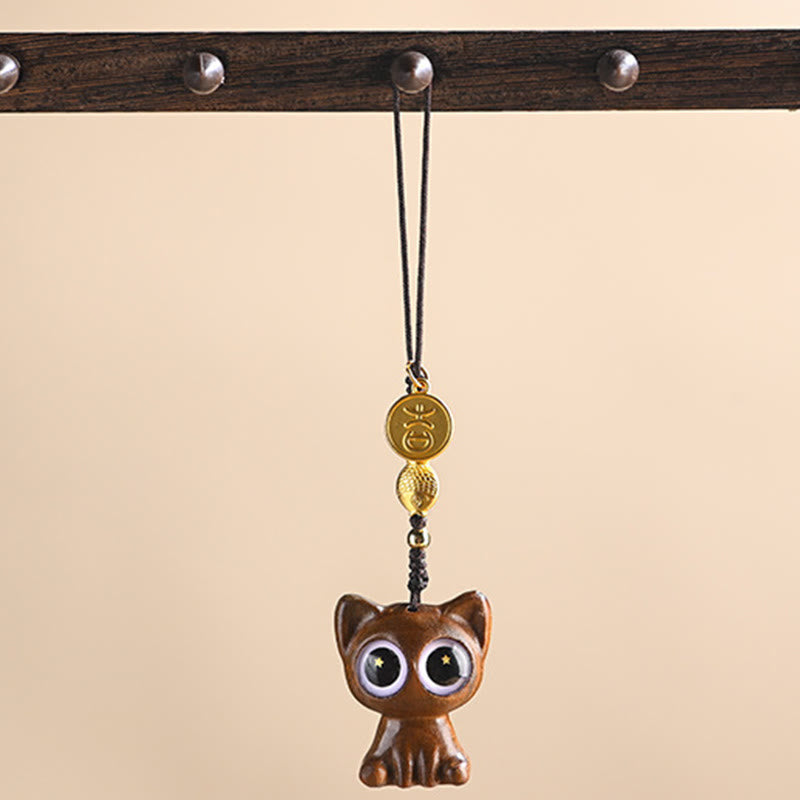 Buddha Stones Green Sandalwood Lucky Cat Koi Fish Cure Key Chain Phone Hanging Decoration - image 7