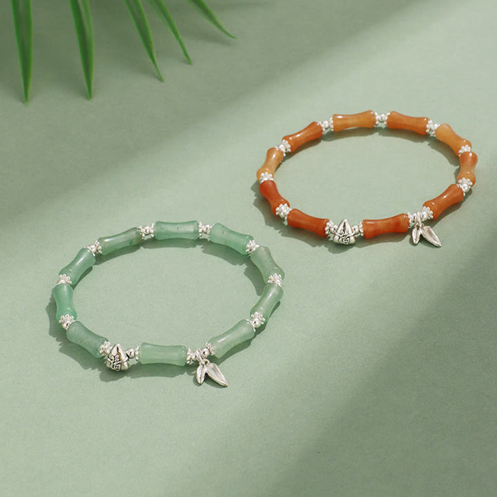 Buddha Stones Peridot White Jade Strawberry Quartz Green Aventurine Bamboo Fu Character Luck Bracelet