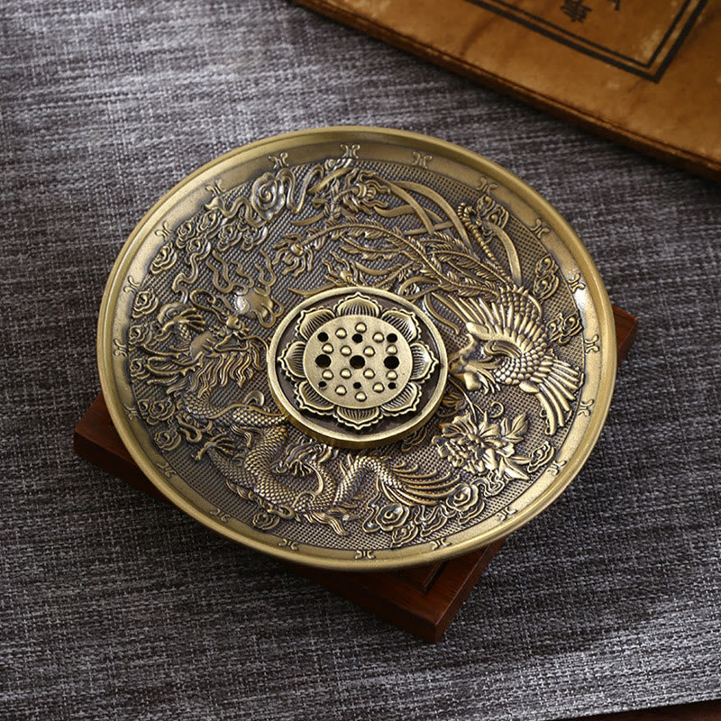 Buddha Stones Lotus Dragon Phoenix Eight Auspicious Symbols Zinc Alloy Incense Stick Holder Healing Incense Burner Decoration