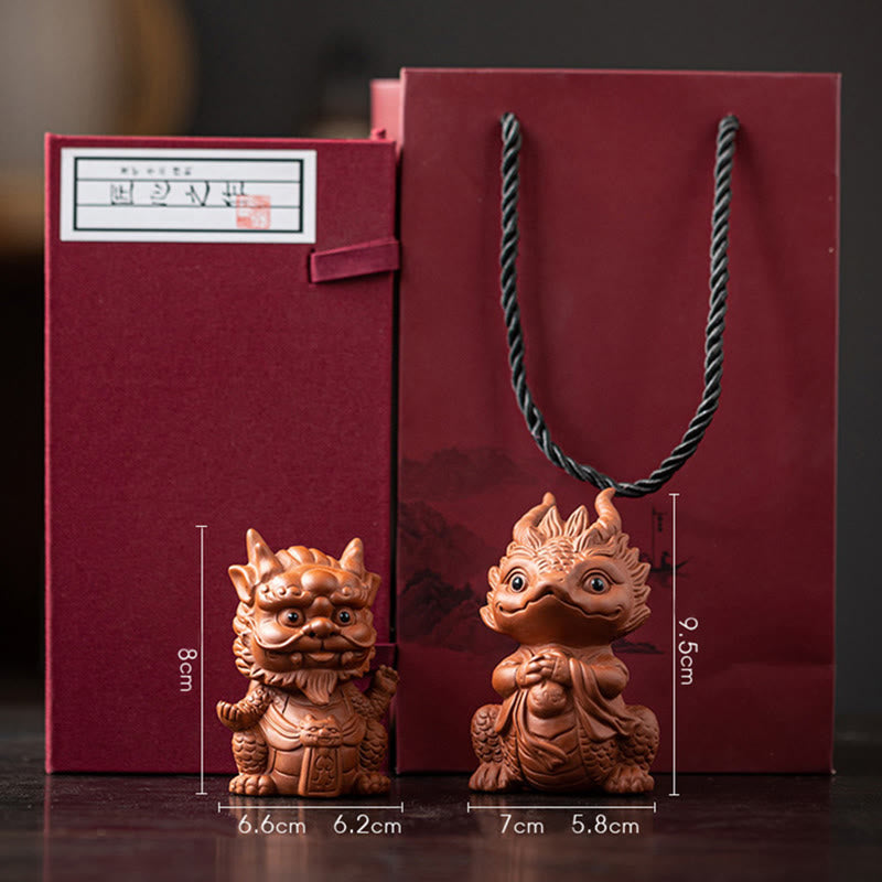 Buddha Stones Luck Dragon Wealth Tea Pet Purple Clay Figurine Decoration - Dragon King+Dragon Girl(A Pair Of Brown&Gift Box) - image 26