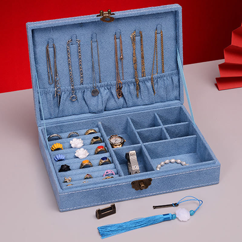 Buddha Stones Simple Design Jewelry Box Organizer Single Layer Flannel Jewelry Storage Box With Lock - image 17