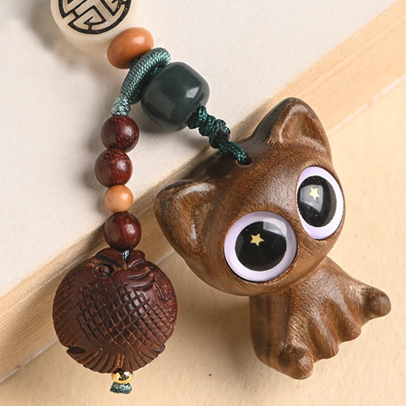 Buddha Stones Green Sandalwood Lucky Cat Koi Fish Cure Key Chain Phone Hanging Decoration - image 24