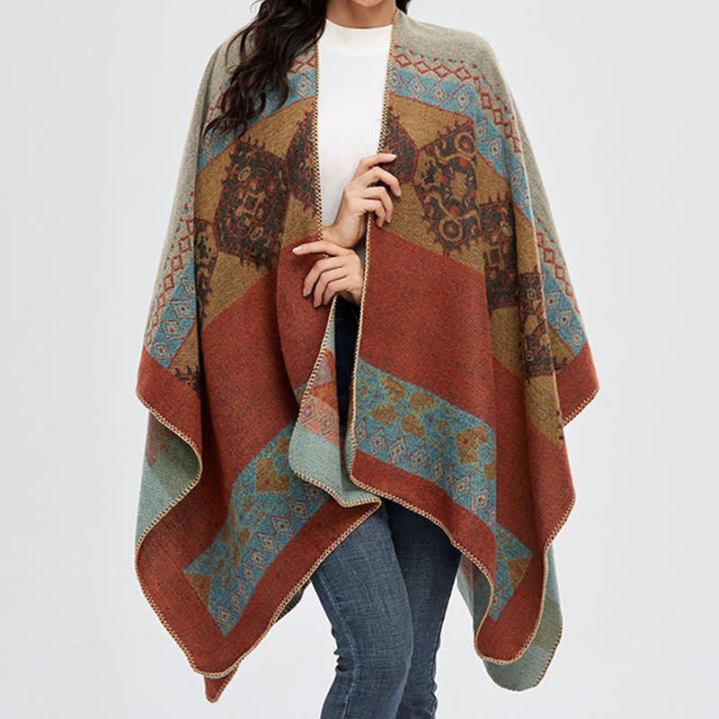 Buddha Stones Tibetan Shawl Diamond Pattern Winter Warm Cloak Scarf - image 12