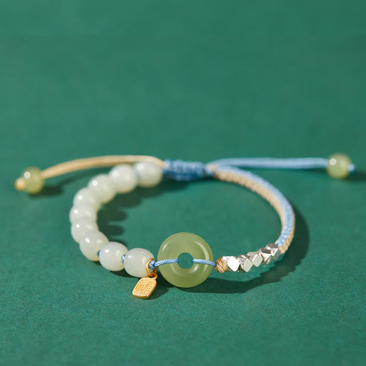 925 Sterling Silver Hetian Jade Peace Buckle Beaded Luck Happiness Charm Bracelet - Blue - image 11