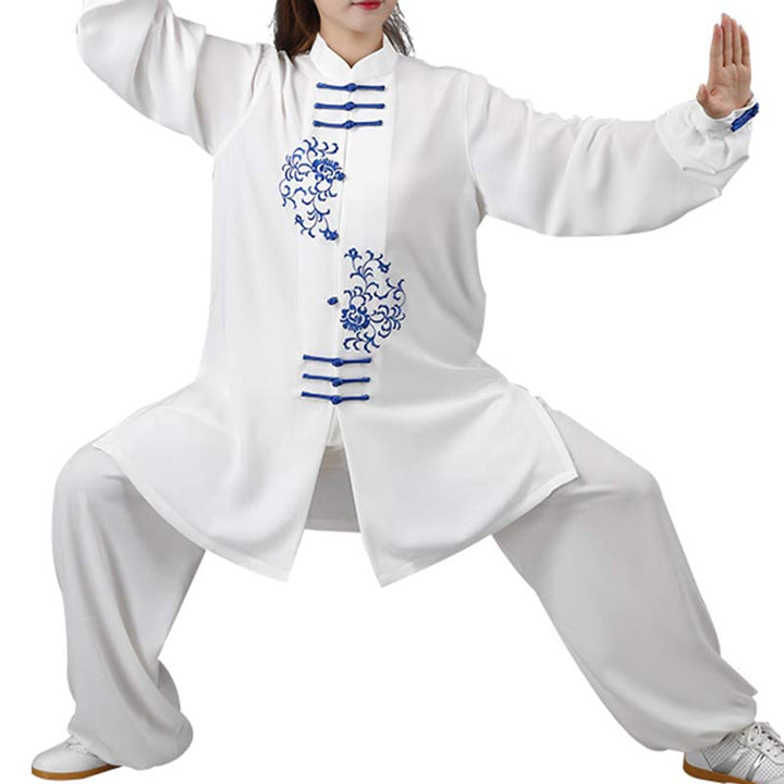 Buddha Stones Flower Embroidery Meditation Prayer Spiritual Zen Tai Chi Qigong Practice Unisex Clothing Set