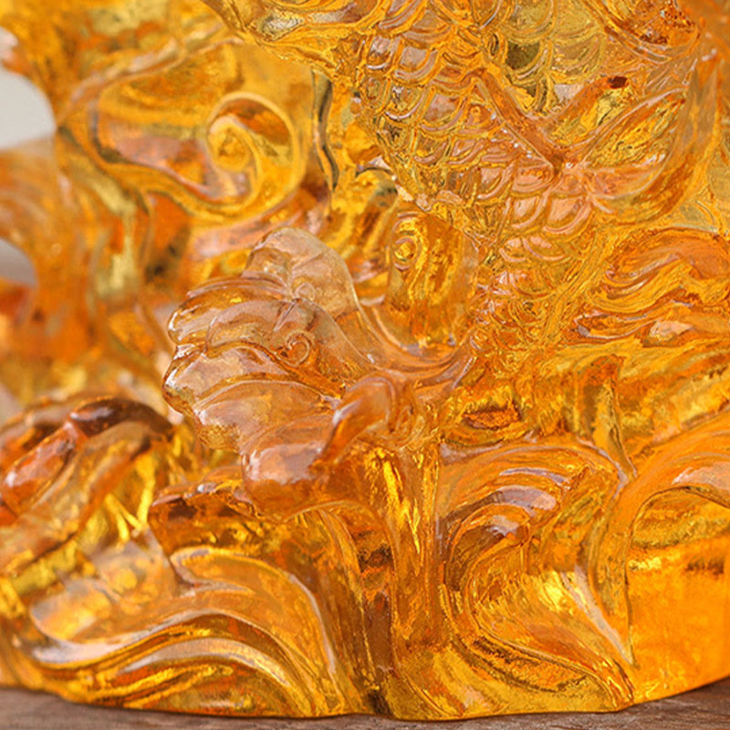 Buddha Stones Handmade Chinese Zodiac Yellow Dragon Liuli Crystal Art Piece Luck Protection Home Office Decoration - image 6