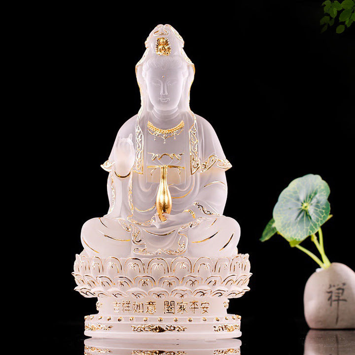 Buddha Stones Kwan Yin Avalokitesvara Handmade Figurine Liuli Crystal Art Piece Wealth Statue Home Offering Decoration - image 2