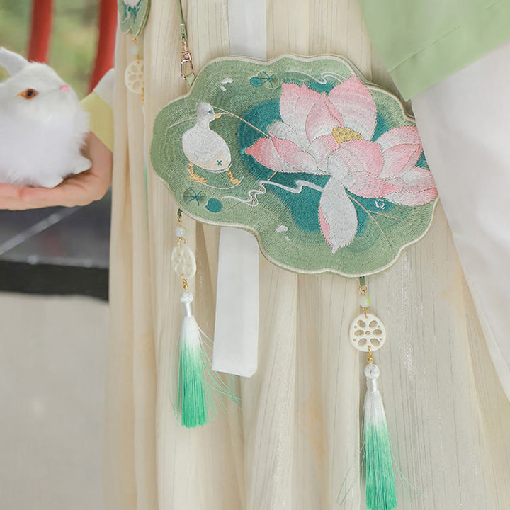 Buddha Stones Luck Embroidery Lotus Koi Fish Rabbit Flower Hanfu Bag Crossbody Bag Shoulder Bag - Summer Lotus - image 0