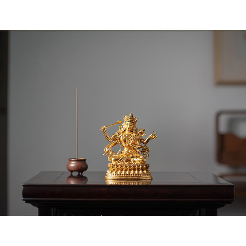 Four-armed Manjusri Bodhisattva Gold Figurine Compassion Serenity Copper Statue Home Decoration - image 8