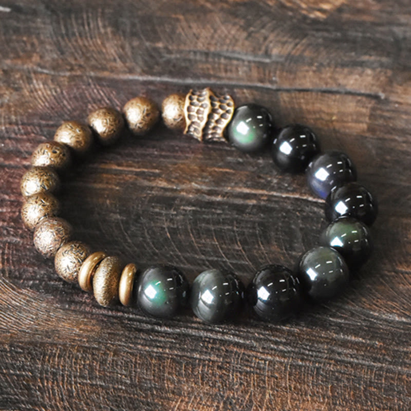 Buddha Stones Rainbow Obsidian Copper Bead Positive Transformation Bracelet