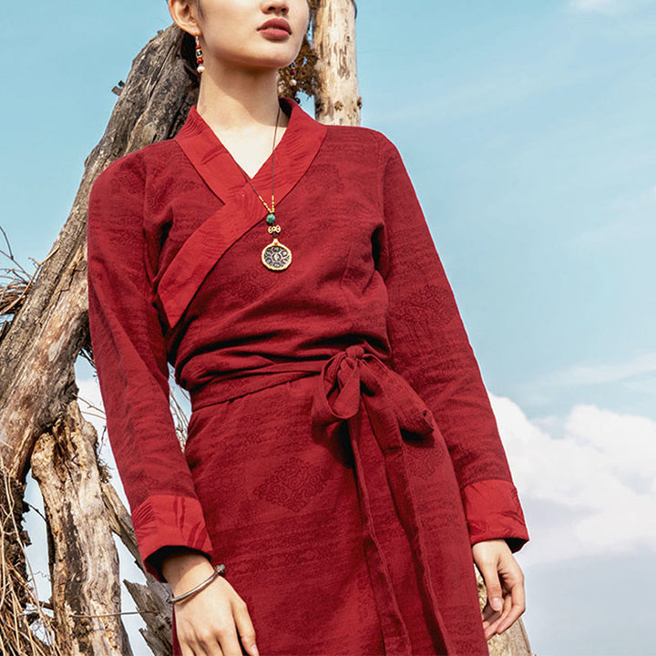 Buddha Stones Tibetan Dress Clothing Lhasa Long Wrap Dress Maxi Dress Women Clothing