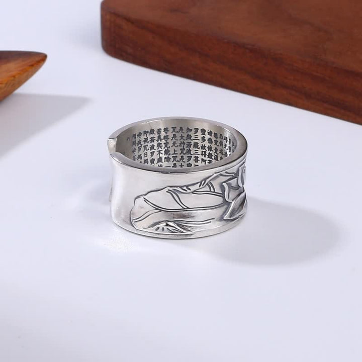 Buddha Stones 999 Sterling Silver Lotus Flower Heart Sutra Protection Ring - image 4