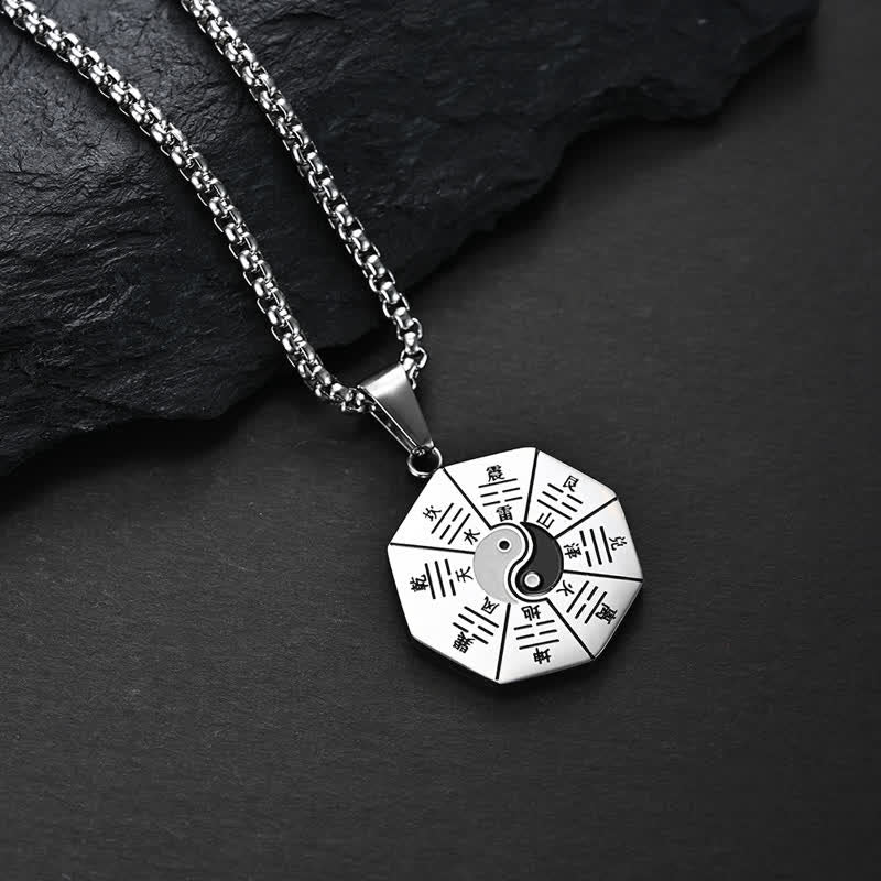 Bagua Yin Yang Titanium Steel Balance Necklace Pendant - Silver - image 6