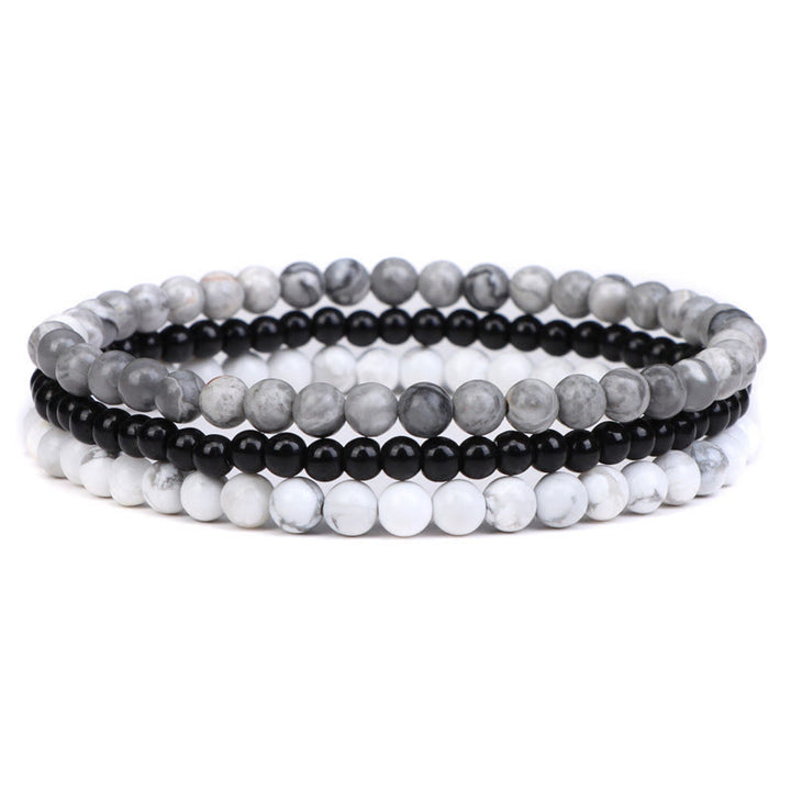 Buddha Stones 3Pcs Natural Crystal Stone Inner Peace Spiritual Bracelet - 4mm Picasso Jasper&Black Glass Beads&White Turquoise(Wrist Circumference 15-16cm) - image 27