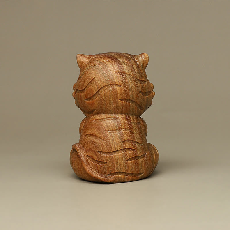 Buddha Stones Small Green Sandalwood Tiger Engraved Positive Desk Decorations - image 5