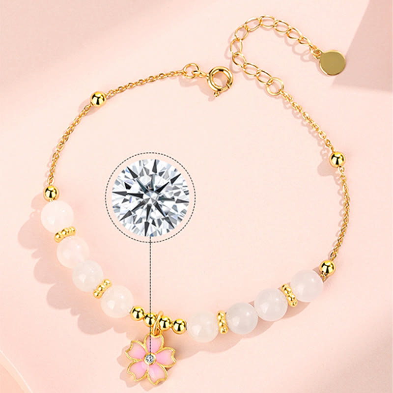 Buddha Stones 925 Sterling Silver Hetian White Jade Cherry Blossom Protection Bracelet - image 9