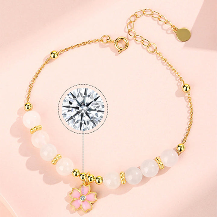 Buddha Stones 925 Sterling Silver Hetian White Jade Cherry Blossom Protection Bracelet - image 9