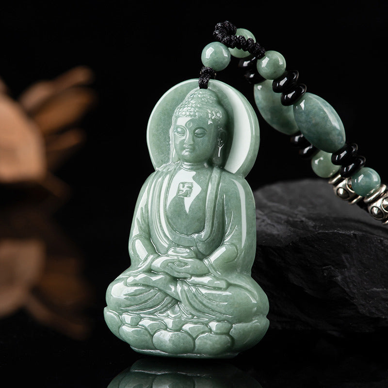 Buddha Stones Amitabha Buddha Jade Amulet Compassion String Necklace