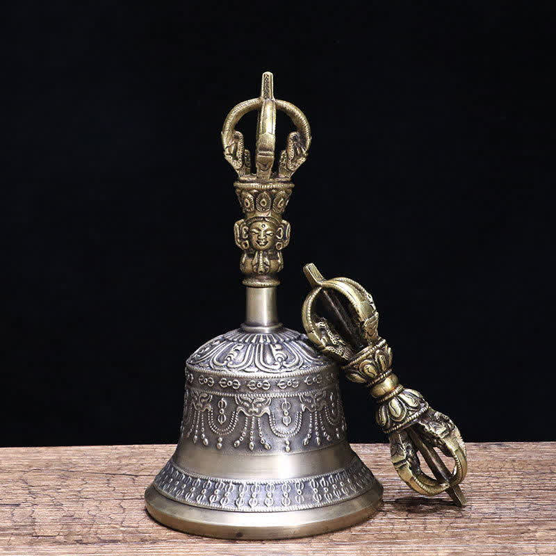 Tibetan Meditation Bell and Vajra Dorje Copper Enlightenment Decoration Set - image 4
