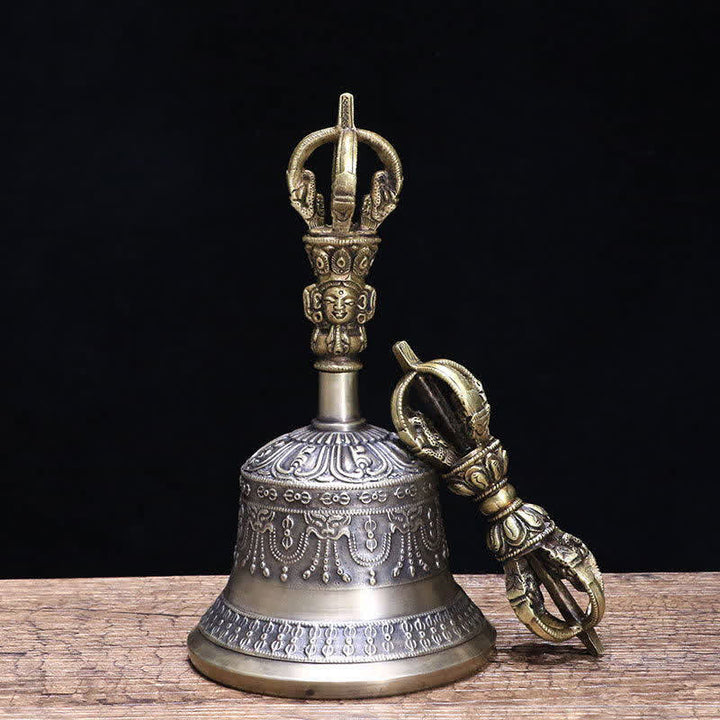 Tibetan Meditation Bell and Vajra Dorje Copper Enlightenment Decoration Set - image 4