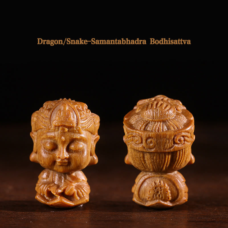 Chinese Zodiac Natal Buddha Green Sandalwood Lotus Engraved Positive Home Decoration - Dragon/Snake-Samantabhadra Bodhisattva - image 6