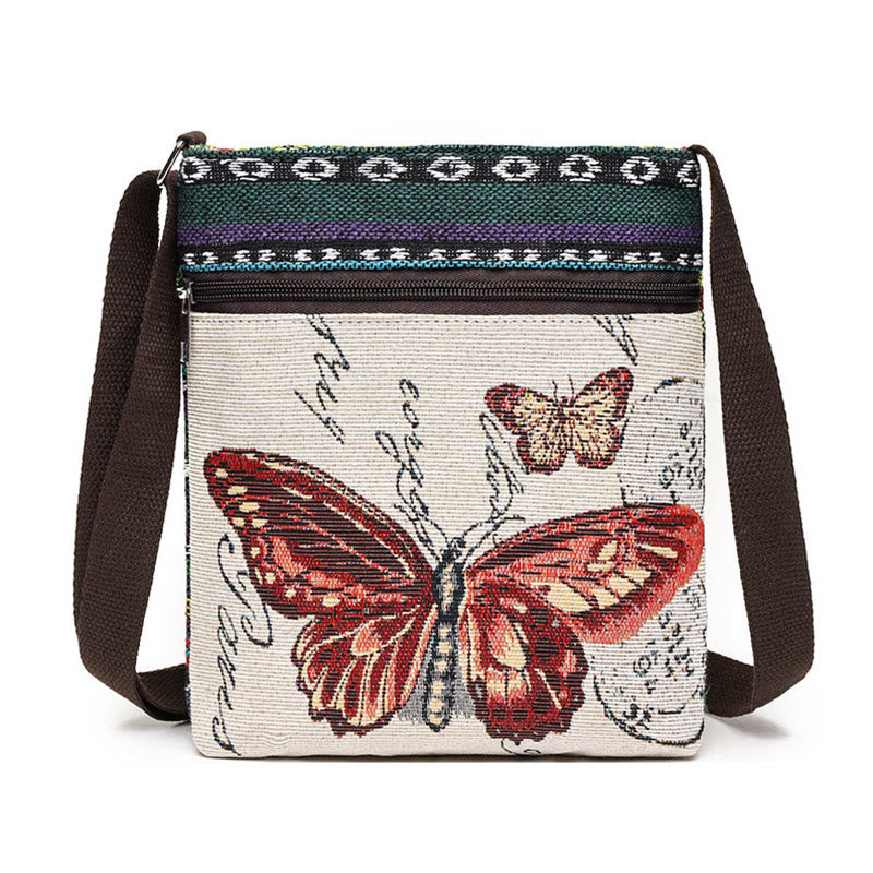 Elephant Butterfly Embroidered Canvas Tote Bag Shoulder Bag Crossbody Bag