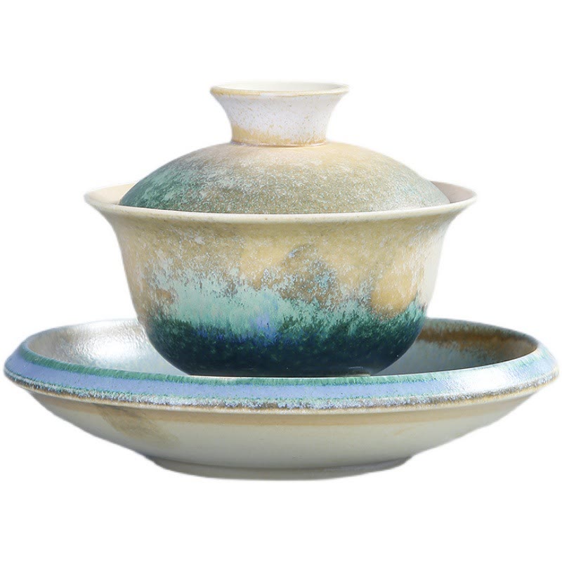 Buddha Stones Green Ocean Waves Design Porcelain Ceramic Gaiwan Sancai Teacup Kung Fu Tea Cup And Saucer With Lid - image 8