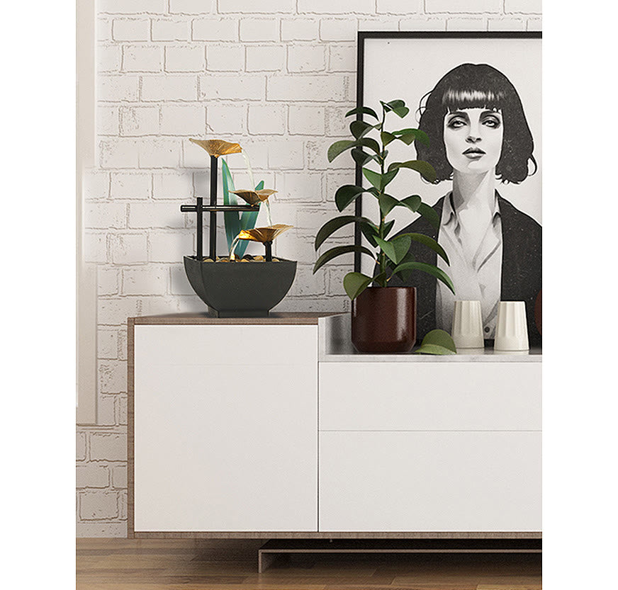 Three Layers Waterfall Fountain Tabletop Lotus Ornaments With River Rocks Desktop Decoration - image 14