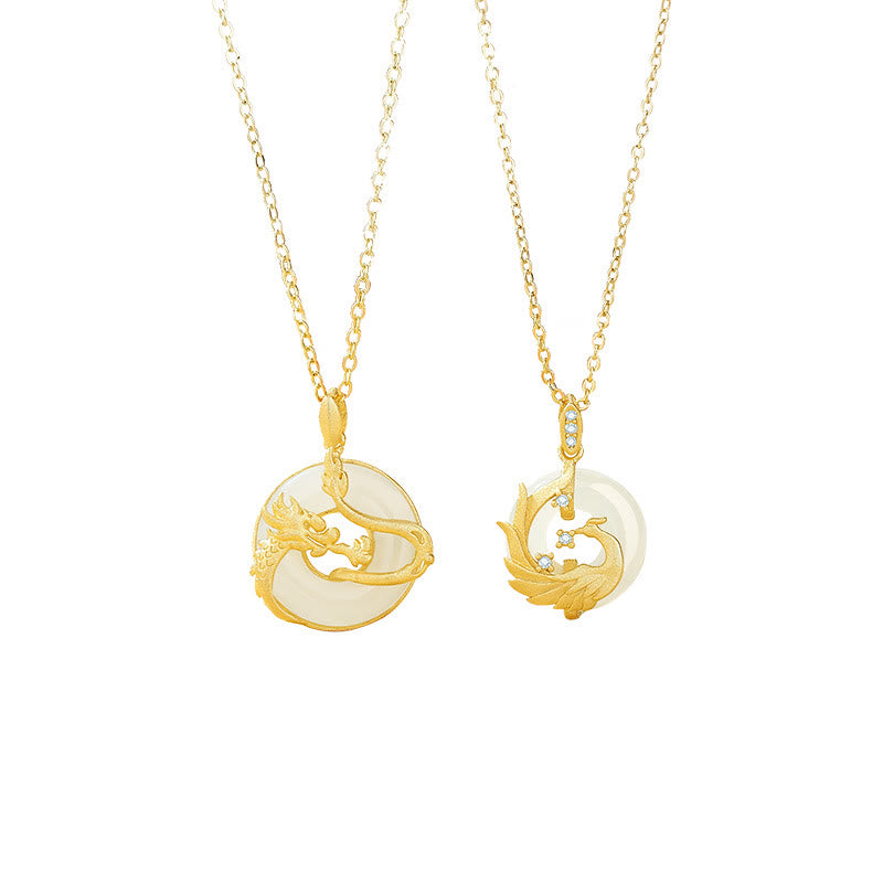 ❗❗❗A Flash Sale- Buddha Stones 925 Sterling Silver Year of the Dragon Hetian Jade Golden Dragon Phoenix Peace Buckle Luck Necklace Pendant - image 9