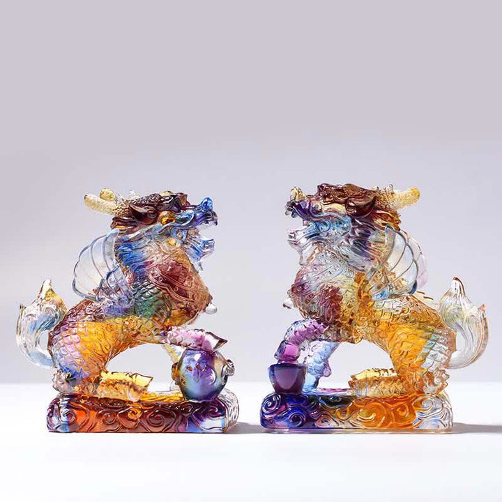 Feng Shui Kirin Handmade Liuli Crystal Art Piece Fortune Home Office Decoration - image 0