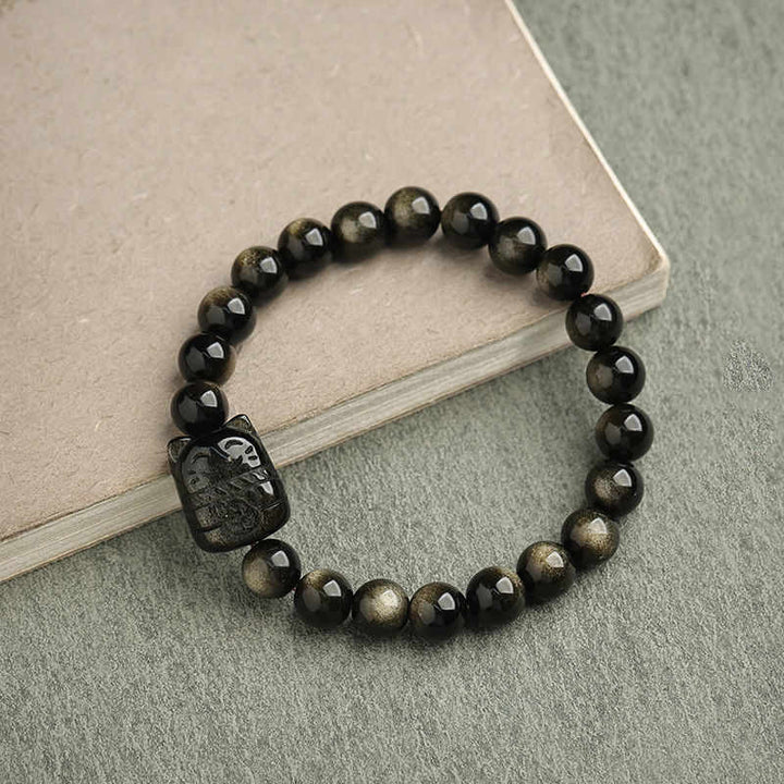 Buddha Stones Gold Sheen Obsidian Silver Sheen Obsidian Lovely Paw Lucky Cat Protection Bracelet - image 19