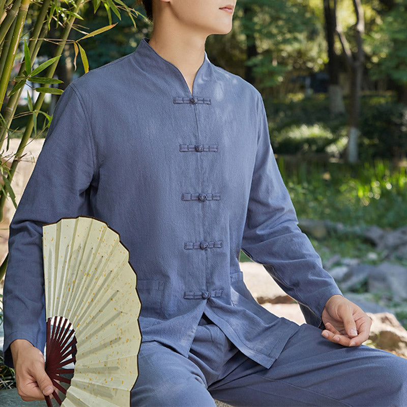 Spiritual Zen Practice Yoga Meditation Prayer Clothing Cotton Linen Men's Set - Blue - US/UK/AU48，EU58 (6XL) - image 3