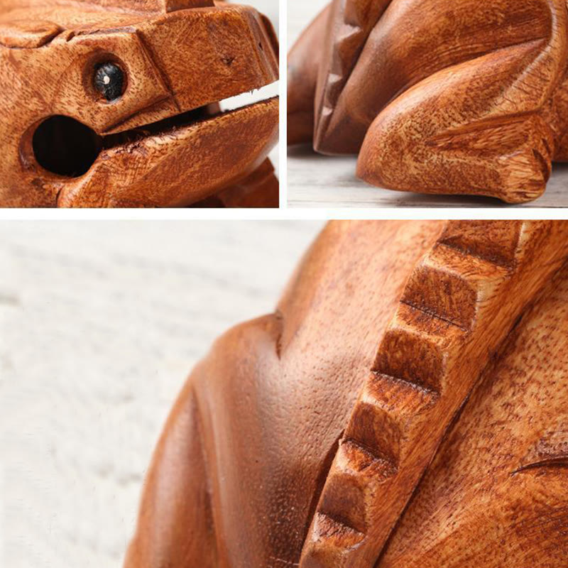 Buddha Stones Handcrafted FengShui Wealth Luck Frog Mini Wooden Croaking Frog Guiro Decoration - image 11