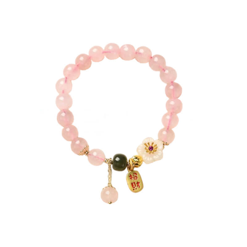 Buddha Stones Natural Pink Crystal Jade Flower Warm Love Bracelet - image 7