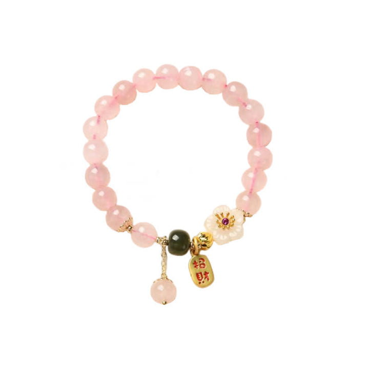 Buddha Stones Natural Pink Crystal Jade Flower Warm Love Bracelet - image 7