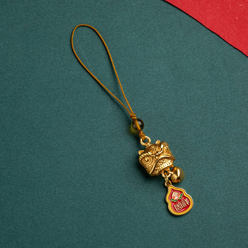 Buddha Stones Dancing Lion Auspicious Ruyi Safe Peace Rich Copper Wealth Phone Hanging Decoration