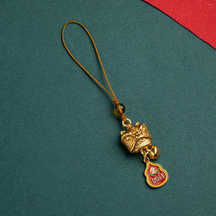 Buddha Stones Dancing Lion Auspicious Ruyi Safe Peace Rich Copper Wealth Phone Hanging Decoration