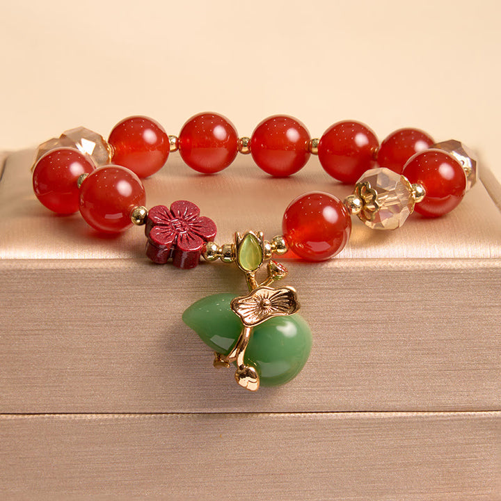 Buddha Stones Natural Red Agate Green Agate Gourd Cinnabar Flower Beads Confidence Bracelet