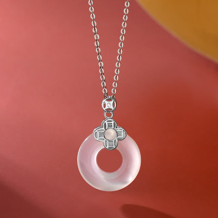 925 Sterling Silver Chalcedony Coin Peace Buckle Positive Necklace Pendant - Silver - image 5