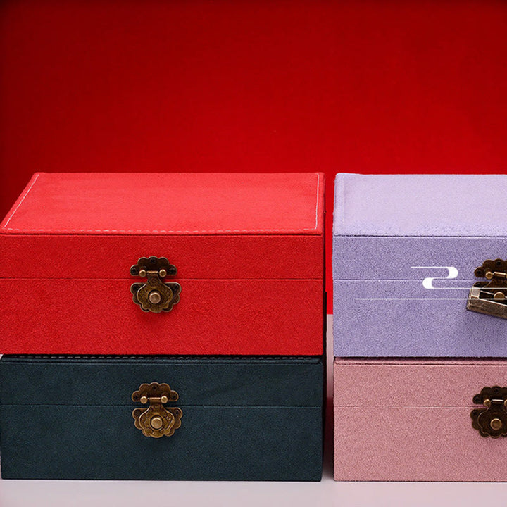 Buddha Stones Simple Design Jewelry Box Organizer Two-Layer Jewelry Storage Box Flannel Box With Lock - image 25