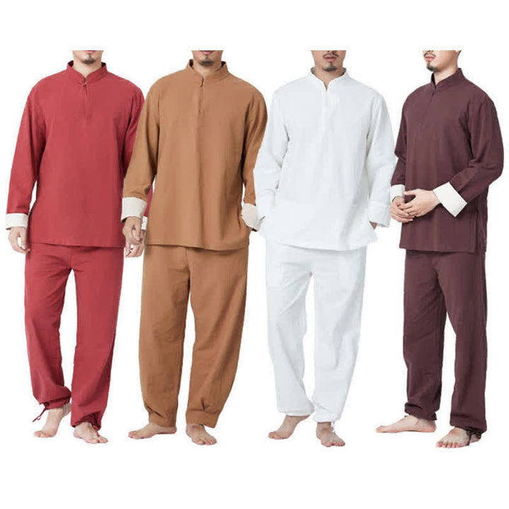 Spiritual Zen Meditation Yoga Prayer Practice Cotton Linen Clothing Men's Set