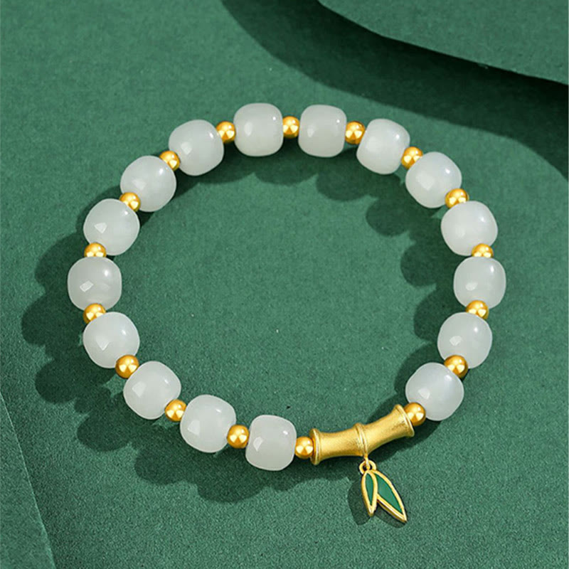 Buddha Stones 925 Sterling Silver Hetian White Jade Bamboo Luck Bracelet - image 4