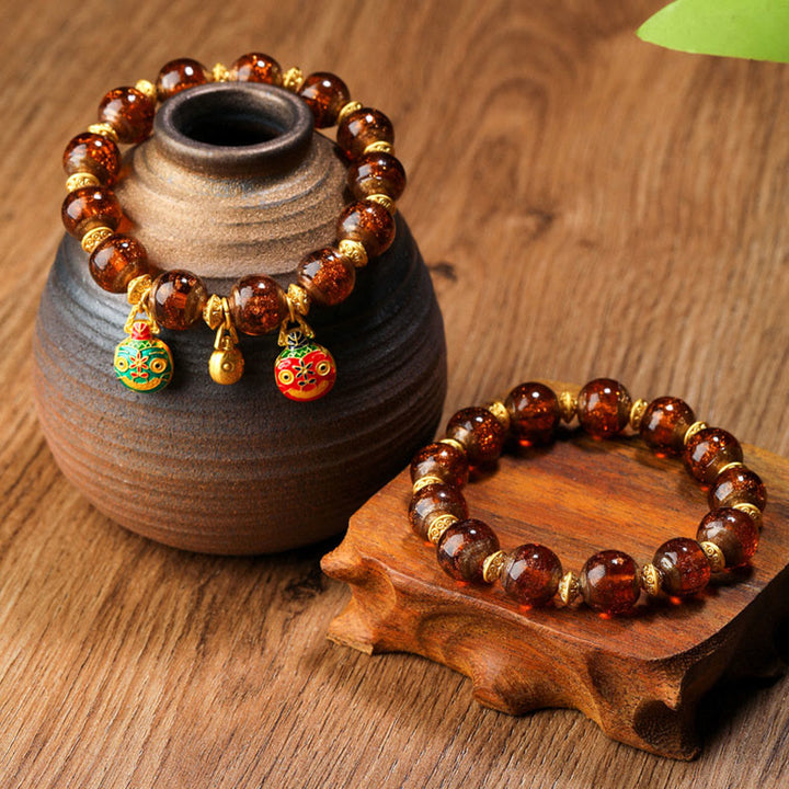 Buddha Stones Gold Swallowing Beast Family Charm Liuli Glass Bead Fortune Bracelet - image 18