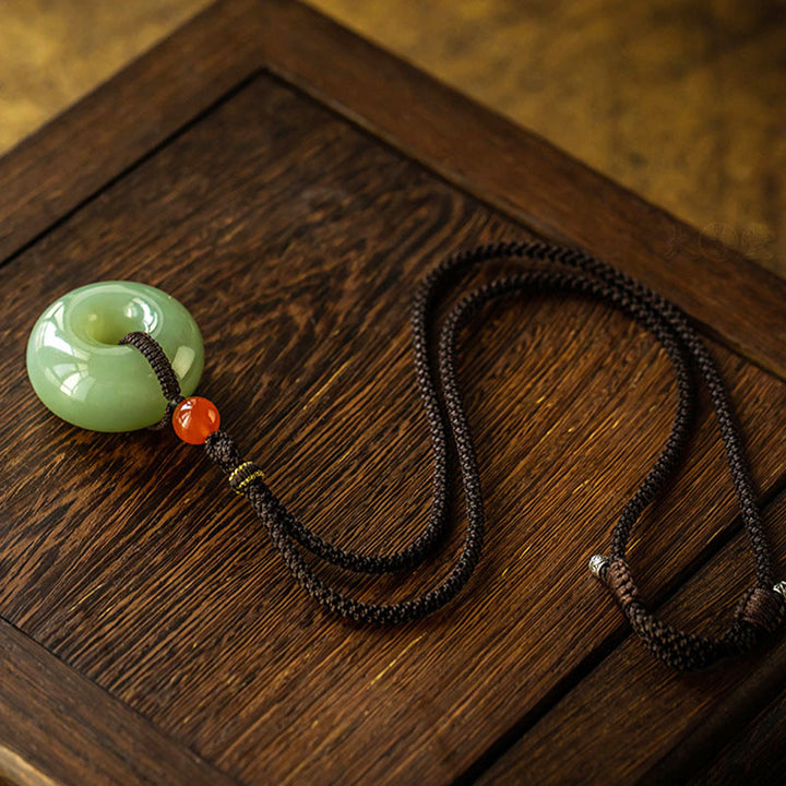 Natural Round Jade Gray Jade Peace Buckle Luck Necklace Pendant - image 8