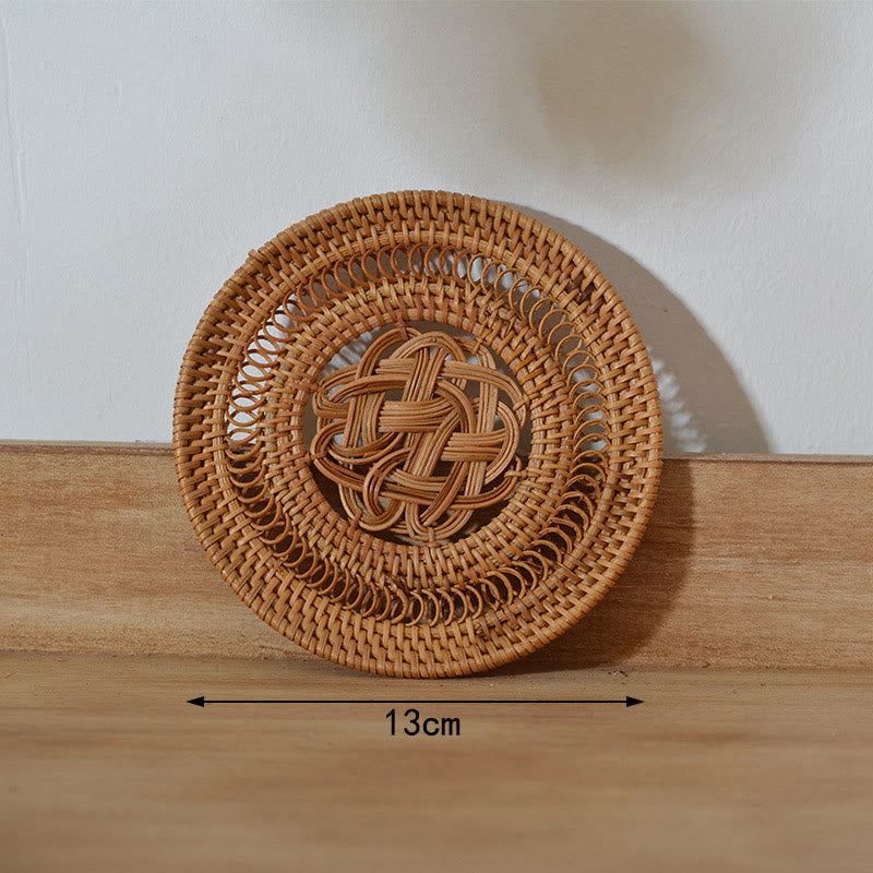 Ceramic Flower Pattern Rattan Cup Mat Tea Cup Coaster - 13cm Hollow Coaster - image 17