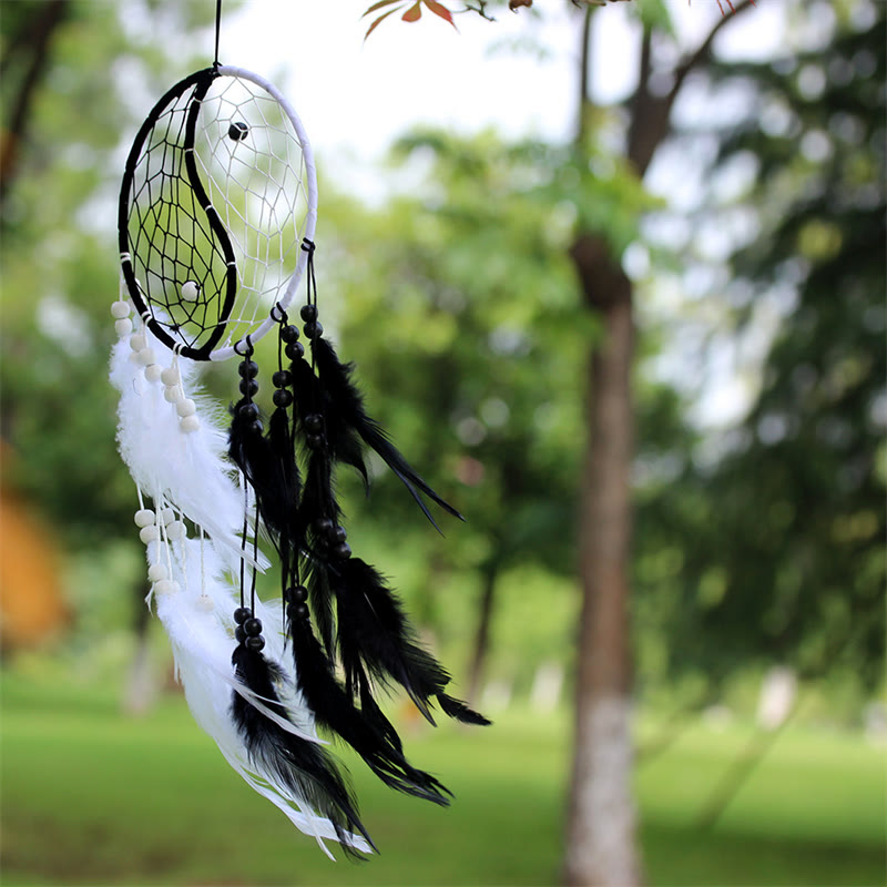 Yin Yang  Dream Catcher Circular Net with Feathers Balance Decoration - image 3