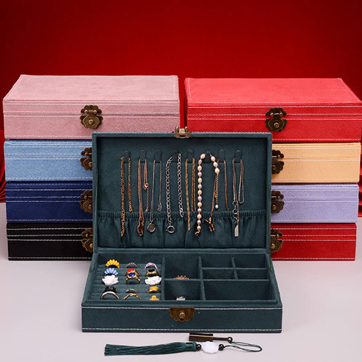 Buddha Stones Simple Design Jewelry Box Organizer Single Layer Flannel Jewelry Storage Box With Lock - image 12