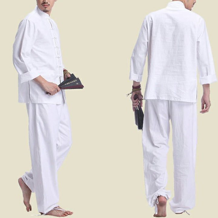 Buddha Stones Chinese Frog Button Design Meditation Prayer Cotton Linen Spiritual Zen Practice Yoga Clothing Men's Set - image 10