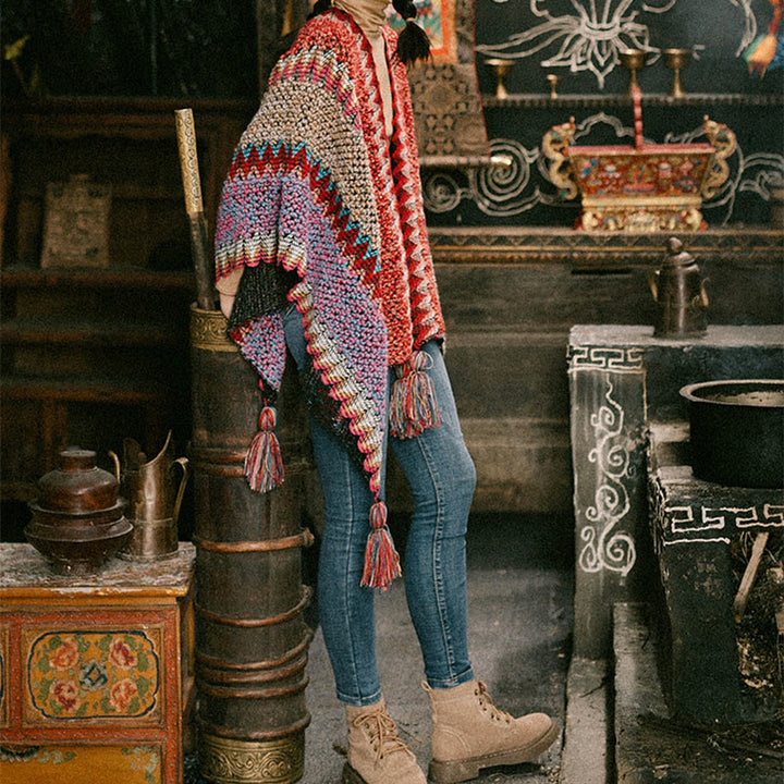 Buddha Stones Tibetan Shawl Warm Cloak Tibetan Tassel Scarf - image 7