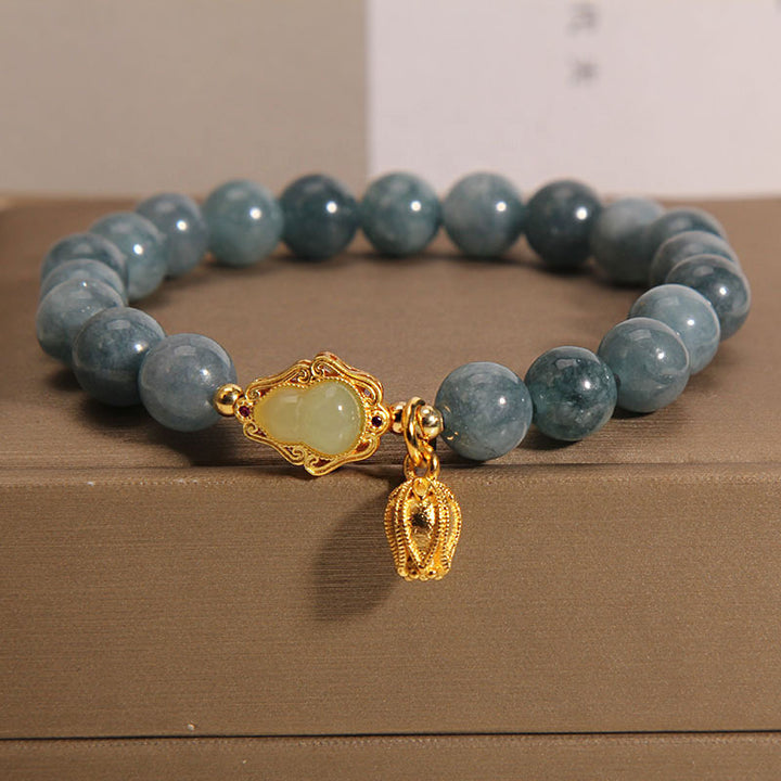 Buddha Stones Natural Jade Gourd Tulip Charm Luck Bracelet